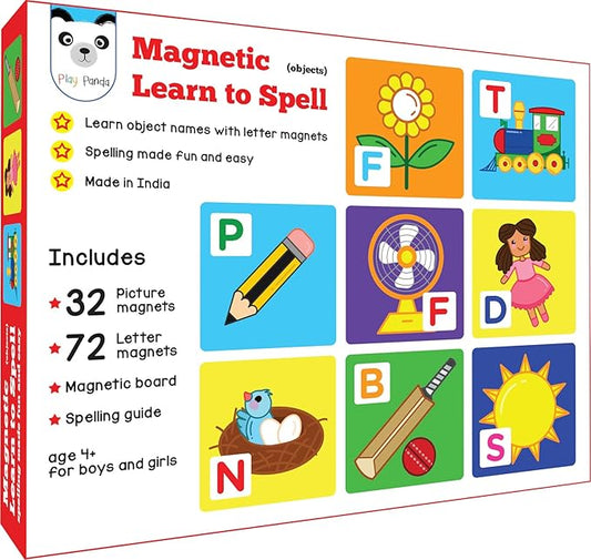 Magnetic Preschool learning Toys for Toddlers Aged 3 4 5 6 Years Old Learn to Spell Objects|104 Magnet Pieces-32 Picture & 72 Letters with Magnet Board & Spelling Game Guide|Educational Toy for Kids