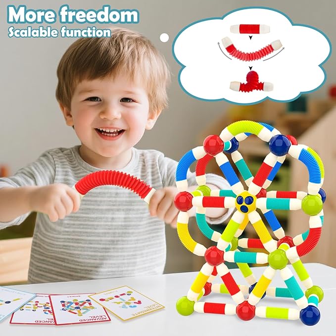 nicknack 2 in 1 Magnetic Blocks Building Toys for Kids, Toddler Boy Toys 3 4 5 Years Old, Preschool STEM Educational Montessori Toys - Magnet Pop Tubes & Balls - Birthday Gift for Boys Girls Age 3-5