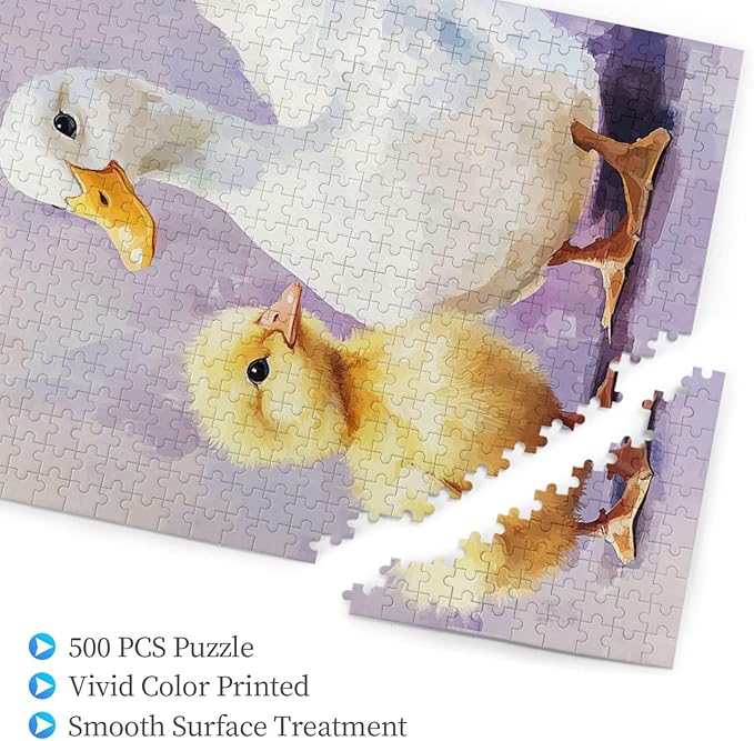 Adorable Chicks and Ducklings,500 Piece Wooden Jigsaw Puzzle for Adults,Heartwarming Farmyard Artwork,Brain Training Challenge,Stress Relief Activity,Eco-Friendly Woodens Pieces