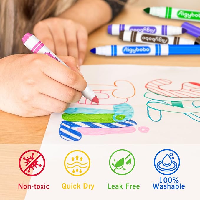 Aigybobo 200 Count Washable Markers - 8 Assorted Colors, Broad Line Markers for School, Classroom Essentials for Teachers