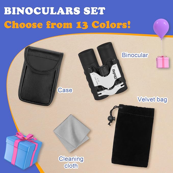 Obuby Real Binoculars for Kids Gifts for 3-12 Years Boys Girls 8x21 High-Resolution Optics Compact Toy Binocular for Bird Watching,Travel, Camping