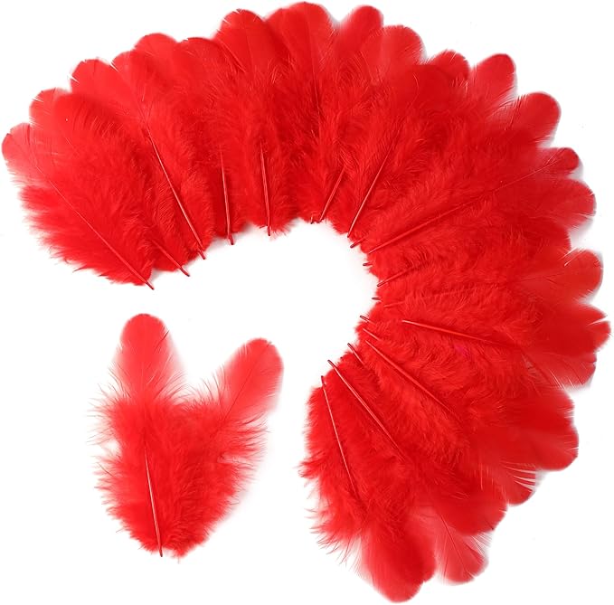 Soarer Red Craft Feathers Bulk - 300pcs 3-5inch Natural Feathers for Wedding Home Party, Dream Catcher Supplies and DIY Crafts(Red)