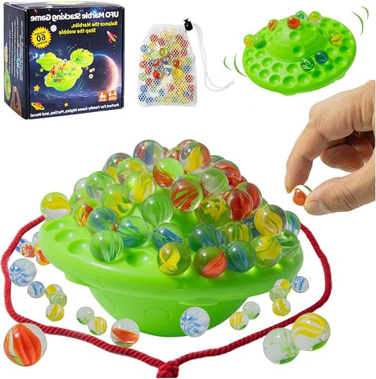Marble Balance Board Game with 60 Glass Marbles & Storage Base,Wobble Marble Stacking Game for Kids,Fun Group Play for 1-4 Players,Birthday for Kids Ages 8-12Halloween Gifts&Christmas Gifts