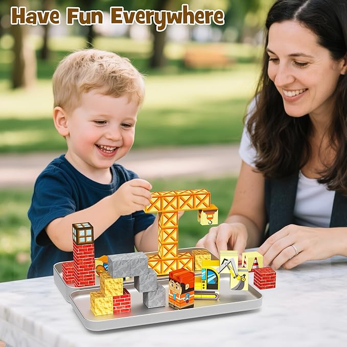 Magnetic Building Blocks for Kids, STEM Engineering Travel Toys with Portable Iron Box, Educational Construction Set for Toddlers Ages 3-8(35 Piece)