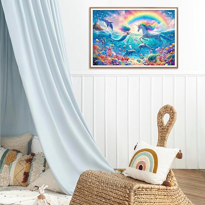 100 Piece Puzzles for Kids Ages 6-8 8-10 Mermaid Unicorn Puzzle for Girls 4-6 Years Old 100 Piece Jigsaw Puzzle for Adults Toddler Children Learning Educational Puzzles Toys Gifts for Girls Boys
