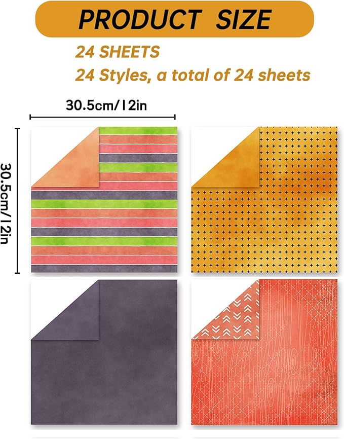 12"X12" Boho Scrapbook Paper, Double sided printing 13.76 oz/390 g, 24 Sheets DIY Origami Decorative Craft for Card Making Background Origami Decopage Decorative Scrapbooking Supplies (Boho4)