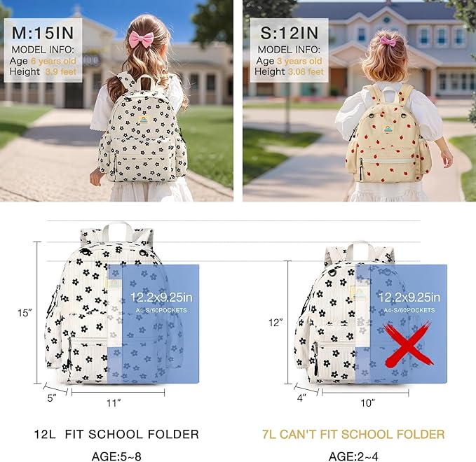 STEAMEDBUN Corduroy Toddler Backpack for Girls 2-4: Kids backpack for Boys Girls - 12 inch Preschool Kindergarten Backpacks - Flower