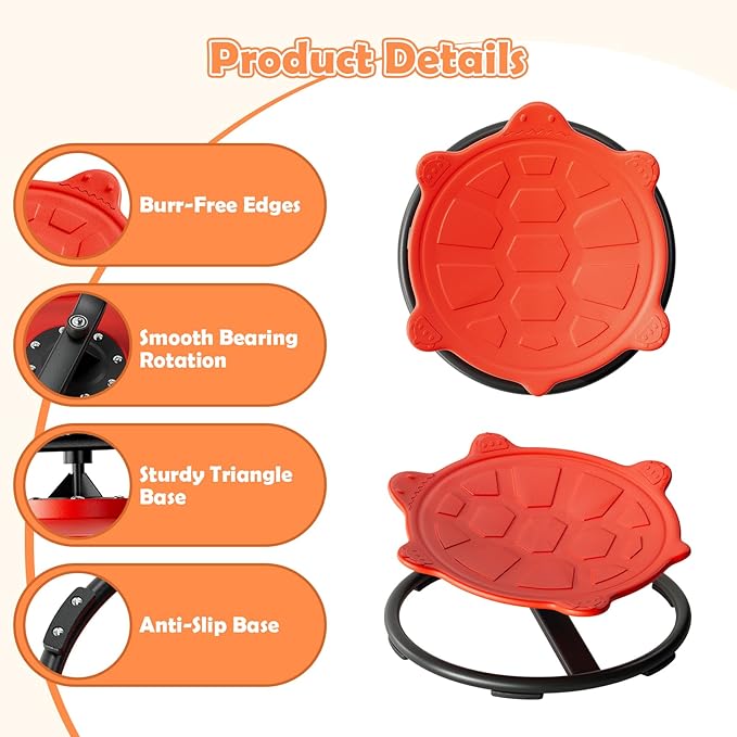 Spinning Chair for Kids, Sensory Integration Training Swivel Chair for Children with Autism & ADHD, for Balance & Body Coordination Training, Red Turtle