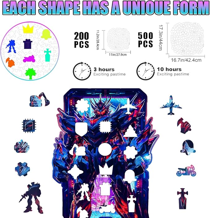 Wooden Jigsaw Puzzle, 200-500 Pieces Unique Shape Animal Puzzle, for Adults & Kids, Birthday Gift Family Game, Decorative Puzzle, Unique Gift (Robot Hero, 200 PCS)