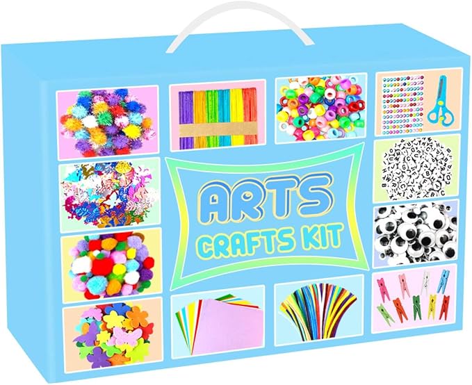 2000 PCS Arts and Crafts Supplies for Kids All-in-1 Craft Kit with Pipe Cleaners Craft Box Set DIY Crafting Supply School Supplies Toys Gifts for Girls Boys Ages 4-6, 6-8, 8-12, Blue