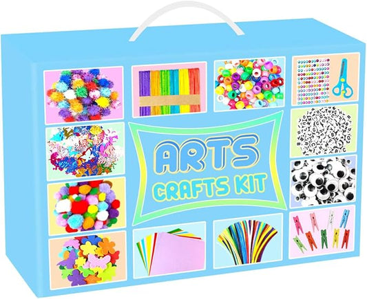 2000 PCS Arts and Crafts Supplies for Kids All-in-1 Craft Kit with Pipe Cleaners Craft Box Set DIY Crafting Supply School Supplies Toys Gifts for Girls Boys Ages 4-6, 6-8, 8-12, Blue