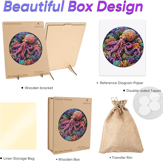 Ruikiyart Wooden Puzzles for Adults, 5MM 500 Pieces Octopus Wooden Jigsaw Puzzles, Sea Animal Puzzle Unique Shaped for Adults and Kids on Thanksgiving, Christmas Family Puzzle Games (16.7''x16.7'')