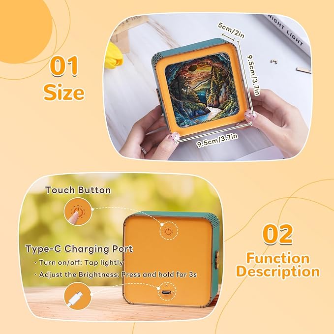 3D Wooden Puzzle Night Light, Forest Secret DIY Puzzles for Adults, Eye Care Night Light with Touchable Switch, Personalized Gifts for Family Friend DIY Puzzle Lover