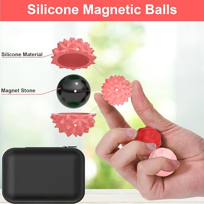 BUSOHA Silicone Magnetic Fidget Balls - 8 Pack Silicone Stress Relief Balls Stone for Adults Sensory Travel Toys for Calming,Stress,Autism and ADHD,Gifts for Kids Girls Boys,Red
