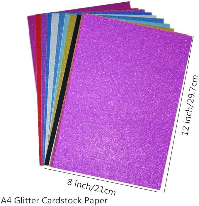 Baisunt 20 Sheets Purple Glitter Cardstock Paper for DIY Art Project, Scrapbook, Birthday Wedding Party Decoration 250GSM(8x12 In, Non Adhesive)