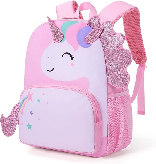 mommore Kids Backpack Cute 3D Large Toddler Backpack for Girls Pink Unicorn Child Preschool Kindergarten Book Bag Age 3-6 Water-Resistant with Chest Buckle and Adjustable Strap