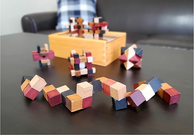 Wooden Brain Teaser Puzzles 6 Pack - 3D Brain Teasers for Adults & Kids - Educational and Fun Gift Ideas - Mind Puzzles for Adults