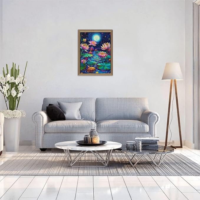 Waterlilies by Moonlight 500 Piece Jigsaw Puzzle for Adults Waterlilies by Starry Night 500 Piece Jigsaw Puzzle Waterlily 500 Pieces Stained Glass Puzzle Stained Glass Puzzle with Flowers