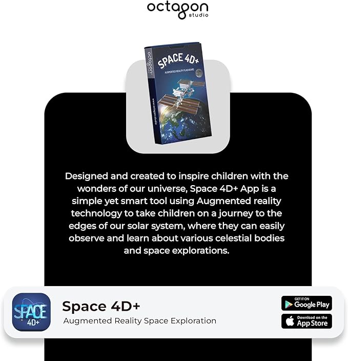4D+ Augmented Reality Flashcards for Kids – Educational STEM Cards with Free App – Interactive Learning for Ages 4+ (Space 4D+)