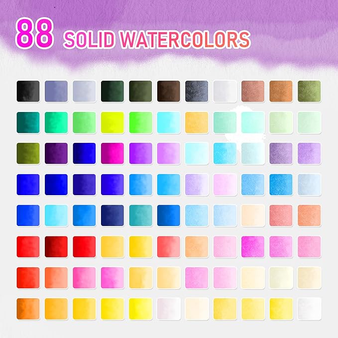 Falling in Art Watercolor Paint Set, 88 Colors Watercolor Paints, Painting Set with Water Brush and Sponge, Perfect Starter Kit for Beginners and Professionals