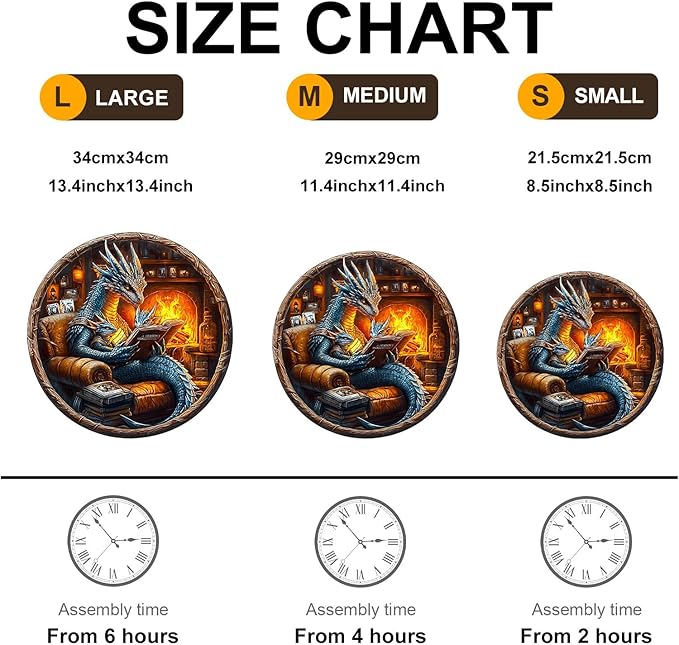 KAAYEE Wooden Puzzles for Adults, 3D Visual Effect Dragon Family Night Reading Wooden Jigsaw Puzzle Unique Shape Wood Puzzle Adult, 3D Effect Flat Puzzle Birthday Family Games (L-13.4*13.4 in-295pcs)
