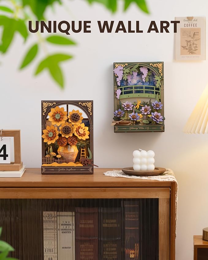 rowood Sunflower 3D Puzzle Building Set with LED,DIY Vincent Van Gogh Painting Artwork Craft Kits for Adults,Home Decor Botanical Collection Gift for Teens Kids on Christmas