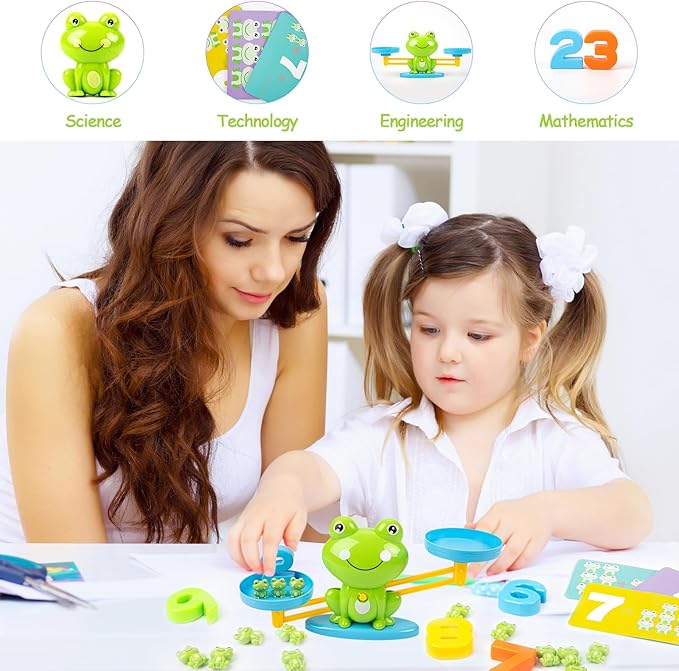 Frog Balance Counting Toys, Cool Math Learning Games for Boys and Girls, Educational Number Preschool Toy, Fun Children's Gift STEM Math Games for Kids Age 3+ (63 PCS)