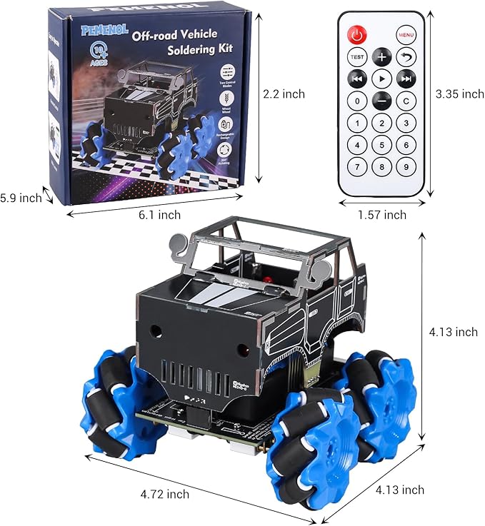PEMENOL DIY RC Robot Car Kit with Mecanum Wheels, 360° Omnidirectional Movement, Soldering Electronics Project, Dual Remote & WiFi Control, Robotics Kit for School College Hobbyists Present