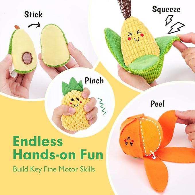 hahaland Baby Sensory Toys - 16 PCS My First Fruit Vegetable Color Sorting Play Food with Crinkle, Rattle, Baby Toys 6-12 Months Montessori Toys for 1 Year Old Boy Girl Gifts Toddler Stocking Stuffers