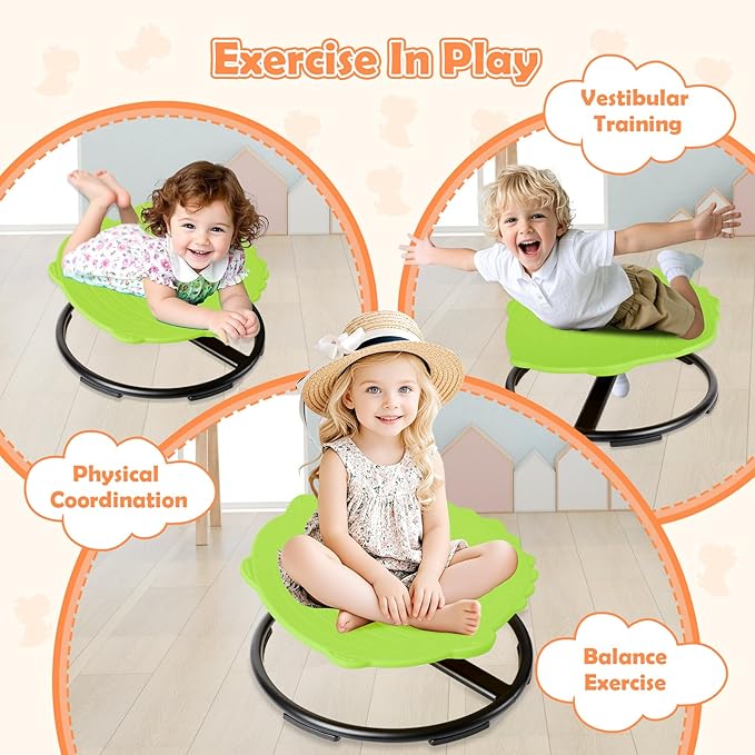 Spinning Chair for Kids, Sensory Integration Training Swivel Chair for Children with Autism & ADHD, for Balance & Body Coordination Training, Green Dinosaur