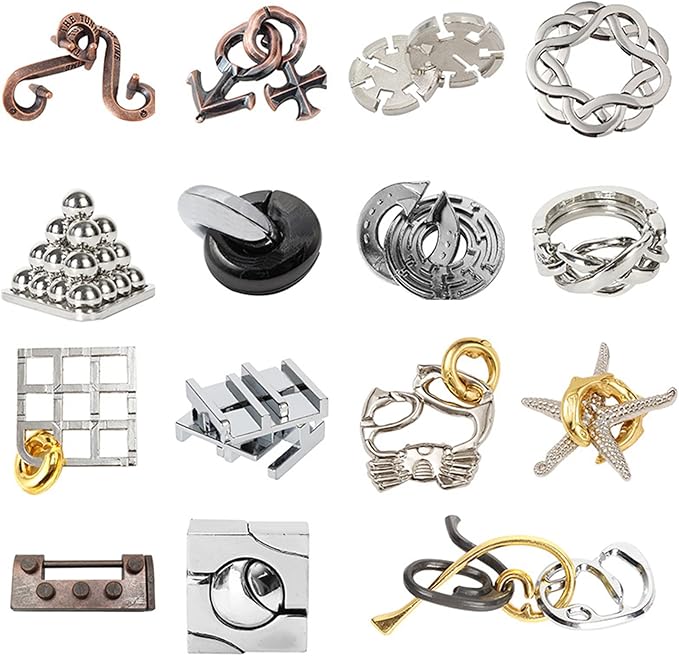 VolksRose 15pcs Brain Teaser Puzzles, Metal Wire Puzzles Set, Mind Smart Game IQ Challenge Puzzle Games, Educational IQ Test Unlock Interlocking Toy Lock Puzzles Gift for Adults Teenagers