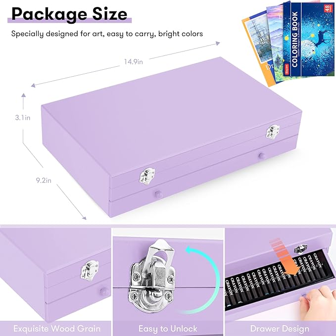 Stocking Stuffers for Kids Teens Adults, Birthday Party Art Supplies, Christmas Gifts for Teenagers, 150-Pack Wooden Art Set Crafts Drawing Painting Kit with 1 Coloring Book, 2 Sketch Pads