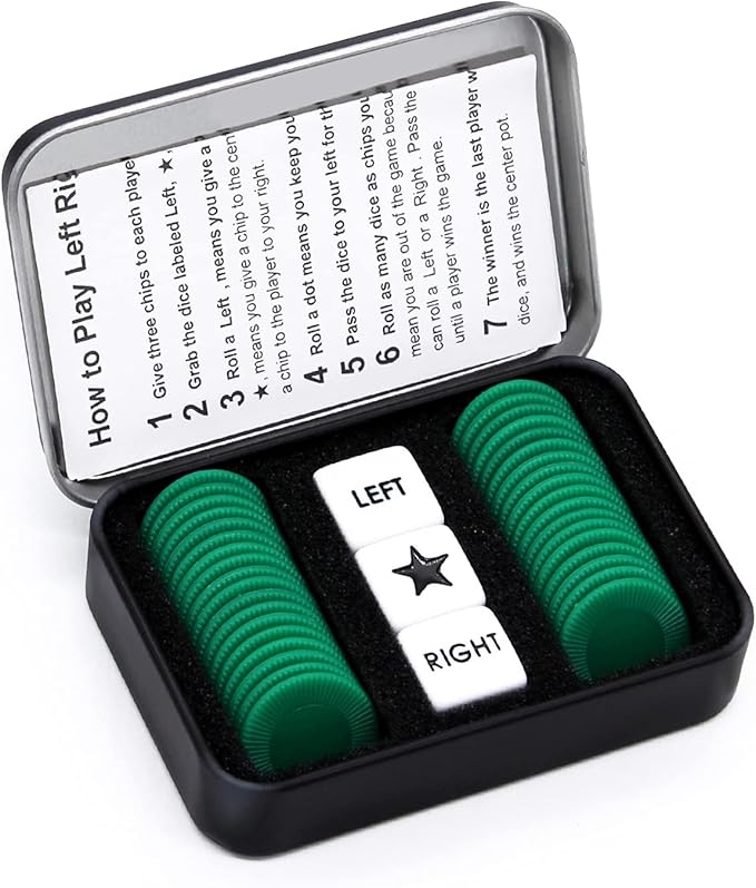 Left Right Center Dice Game Set with 3 Dices + 36 Chips (Green)