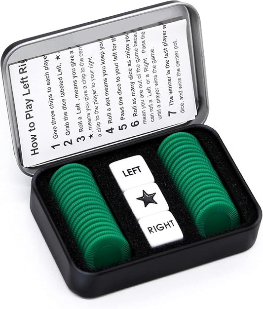 Left Right Center Dice Game Set with 3 Dices + 36 Chips (Green)