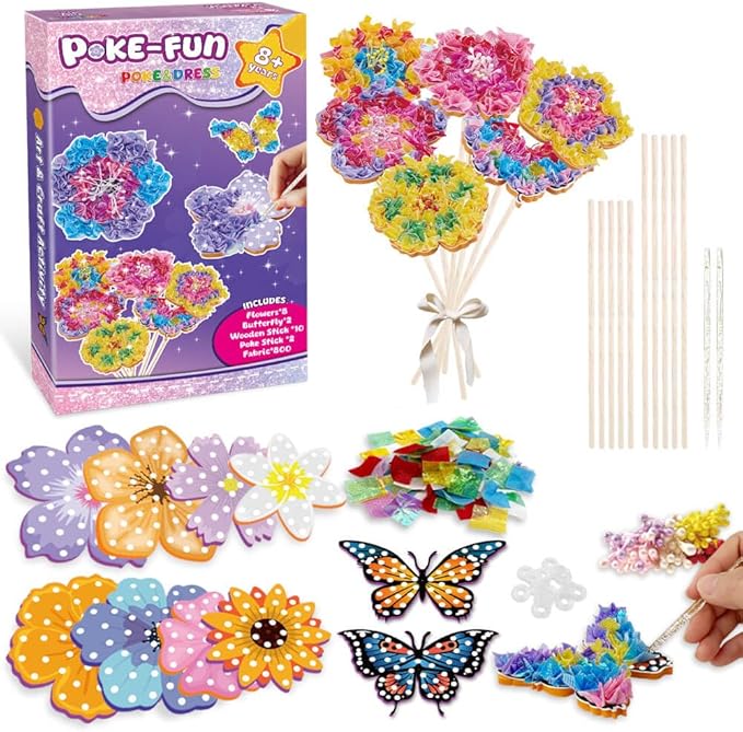 Britik Arts and Crafts for Kids Ages 8-12: Poke in Fun Art Kits for Girls, Poke Art Flower Bouquet Craft Kit, Fabric Arts for Kids DIY Flower Bouquet Kit Birthday Gift for Girls Ages 8 9 10 11 12