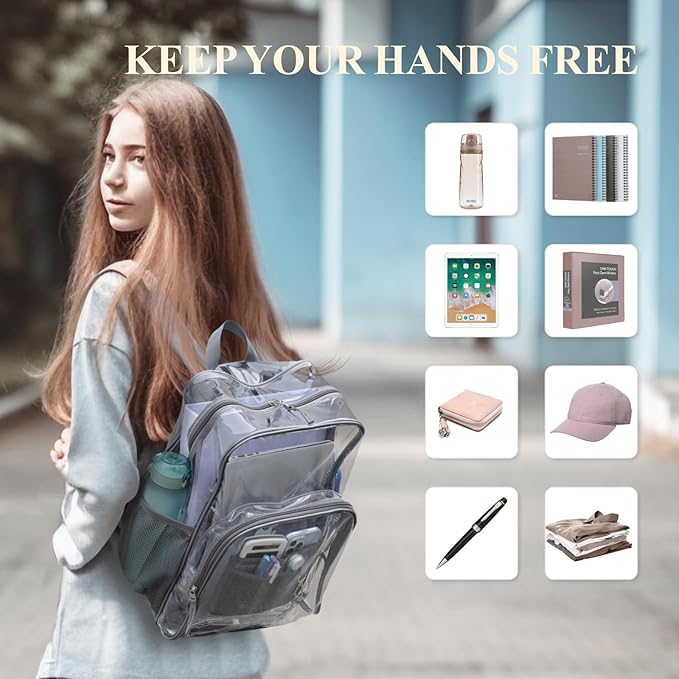 PACKISM Clear Backpack - 17 inch Heavy Duty Clear Backpacks for School, Large Transparent Bookbag for Students (Age 12+)