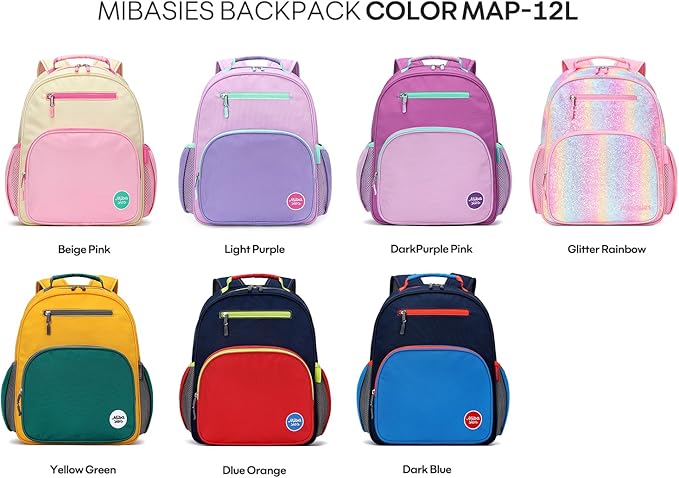 mibasies Girls Backpack 5-8: Glitter Kids Backpacks for Girls - Girl Bookbag for Elementary School - Rainbow Pink