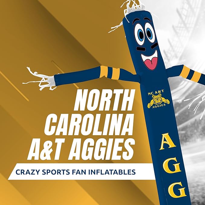 NCAA North Carolina A&T Aggies Football Wacky Waving Inflatable Tube Guy with LED Lights & Built-in Blower - 6" x 36" x 96" Inflatable Tube Man Crazy Sports Fan Outdoor Party Decoration