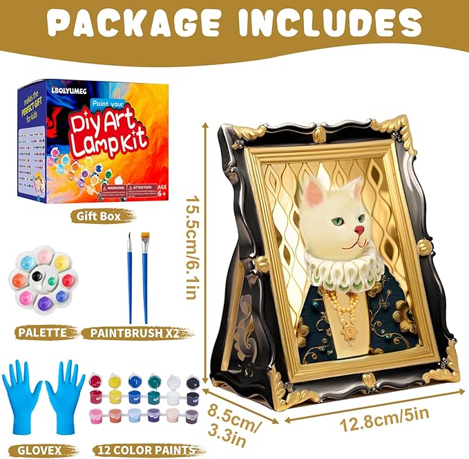 Paint Your Own Cat Lamp Kit, Art Supplies Arts and Crafts for Kids Ages 8-12, Girls 8-12,Night Light Kids Crafts Ages 4-8, Birthday Gift
