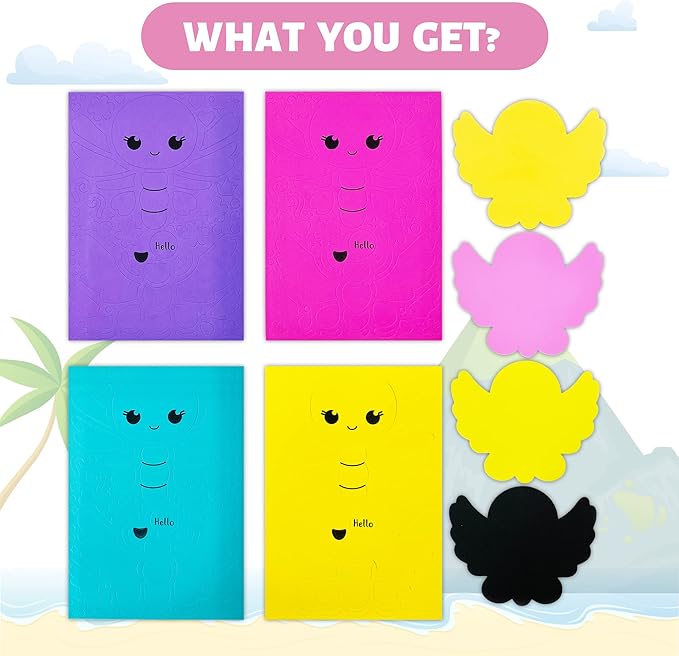 VKPI 4 Pieces EVA Foam Art Crafts Gift Kit, Creative Make Your Own Butterflies, Cartoon Paper Craft Projects for Kids Ages 4+ Toddler, Preschool Learning Toy for Birthday Party Favor Supplies