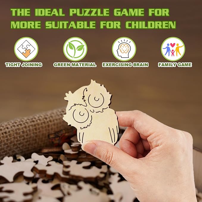 Wooden Puzzles for Kids Ages 6-8 - 50 Pieces Cute Owl Puzzle - Unique Animal Shaped Puzzles Ages 5-8 - Birthday Gift for Kids(11.4x11.4in)