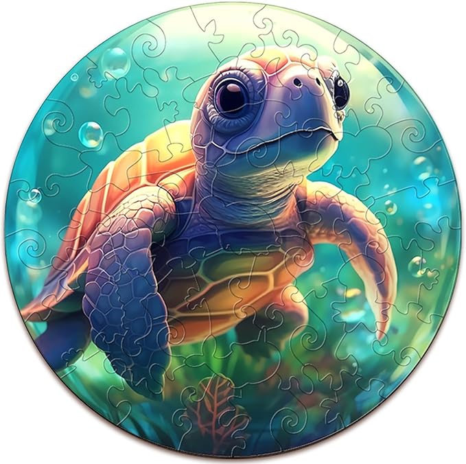 Wooden Puzzles for Kids Ages 4-8, Sea Turtle Puzzle, Unique Animal Shaped Wooden Jigsaw Puzzles for Kid, 50 Pieces Puzzles for Kids(50pcs,11.4 * 11.4in)