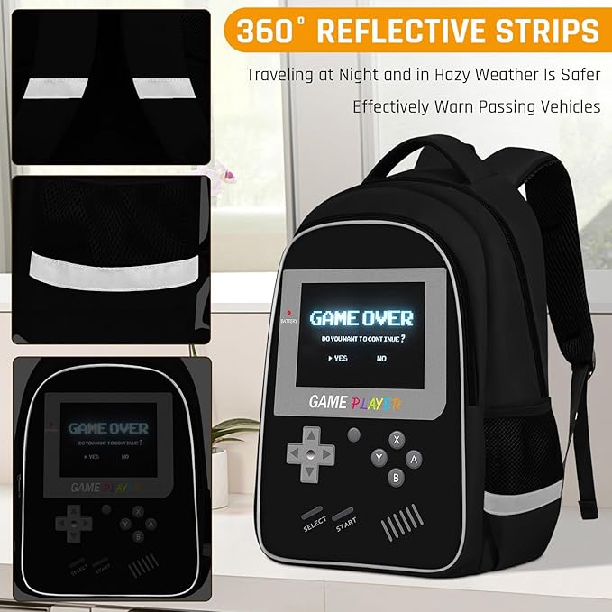 School Backpack For Boys - Gamer Boys Backpack For Kids Children Teens Elementary Middle School - Ages 6-18,17″