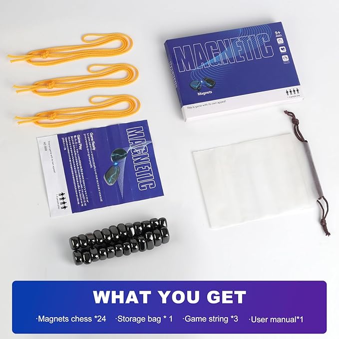 Magnet Game with 3 String, 24 Travel-Stones Magnetic Chess Game for Family & Party & Travel & Camping - Puzzle Strategy Games, Player Games for Kids & Adults (Age 9+)