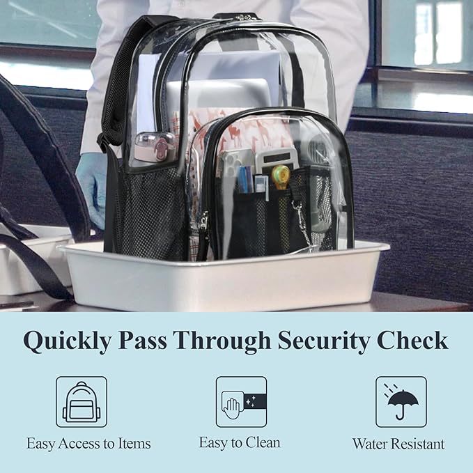PACKISM Clear Backpack - 17 inch Heavy Duty Clear Backpacks for School, Large Transparent Bookbag for Students (Age 12+)