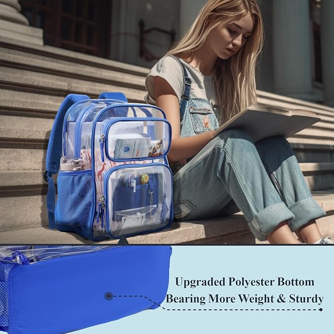PACKISM Clear Backpack for School - 17 inch Large Heavy Duty Clear Bookbag, See Through PVC Backpacks (for age 12 above)