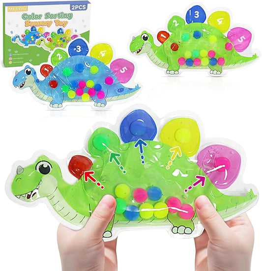2pcs Color Sorting Sensory Toys for Toddlers 3-5, Preschool Learning Activities Fine Motor Skills Travel Toy for 3 4 5 Year Old, Montessori Dinosaur Autism Quiet Fidget Toys for Kids Girls Boys