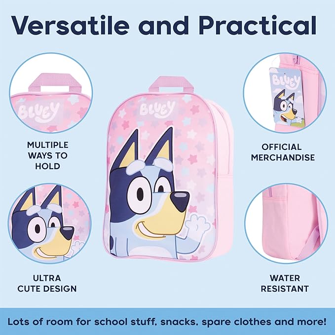 Bluey Backpack for Girls - Kids School Bag Travel Backpack Pink Childrens & Toddler Rucksack Ideal for Nursery and Daily Use