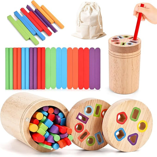 Wooderma Wooden Learning Color Sorting Toys, Montessori Toys for 2 3 4 Year Old, Montessori Travel Toy, Fine Motor Skills Sensory Toy for for Baby Boys Girls