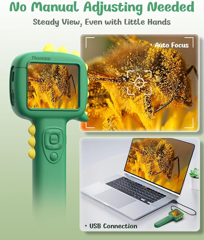Microscope Camera for Kids Gifts Toys- Handheld Pocket Microscopes with 2.4" Screen and Autofocus - Mini Digital Educational Science Kit for Christmas Birthday for Age 3-5 5-7 8-12 Girls Boys (Green)